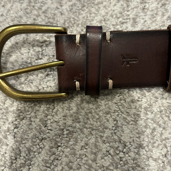 Frye Accessories - Like New Frye Dark Brown Gromit Bronze Buckle Belt - Sz S